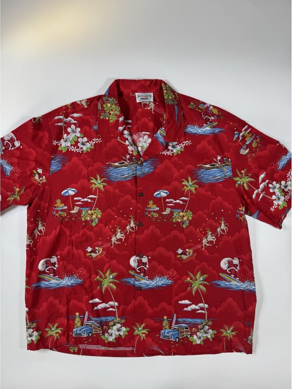 Vintage Pacific Legend Hawaiian Shirt Mens L Santa Christmas Surfing Aloha USA